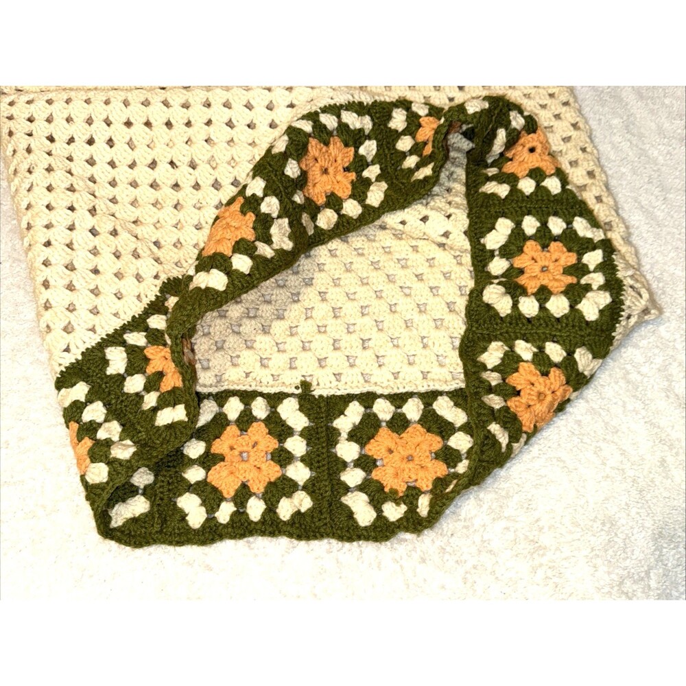 Handmade Crochet Jumper Dress L XL Granny Square Floral Country Green Boho - Picture 6 of 10